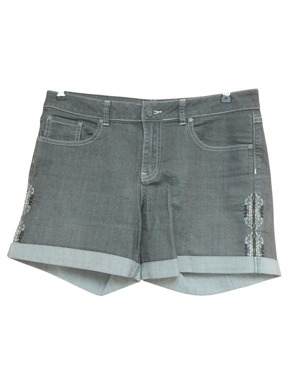 Women’s Prana Gray Denim Cuffed Shorts with Side Embroidery Size 10